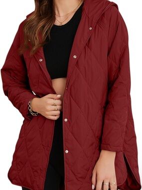 Evaless Women's Quilted Hooded Coat - Burgundy